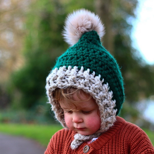 Super Chunky Christmas tweed pixie bonnet with pompom