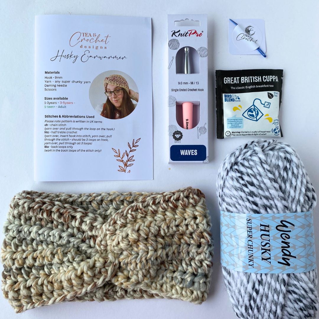 Learn to Crochet, Super chunky earwarmer kit (child & adult size)