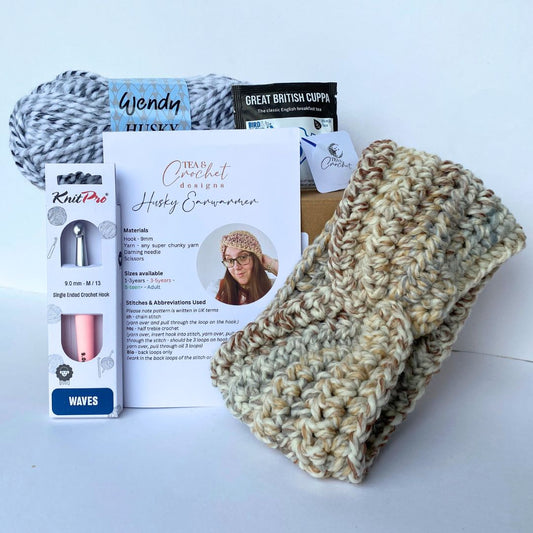 Learn to Crochet, Super chunky earwarmer kit (child & adult size)