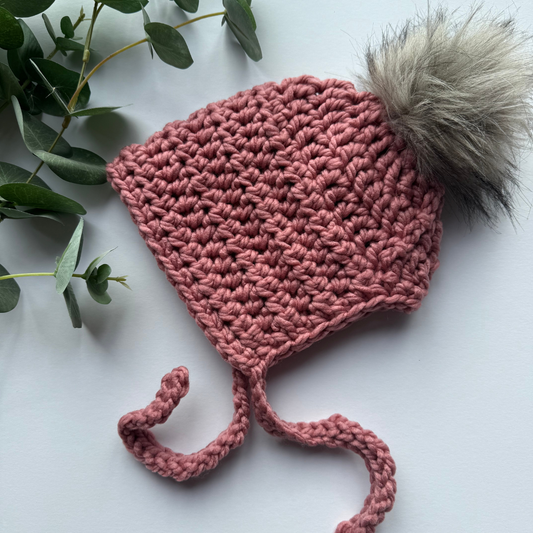 Premade 1-3years round pink with pompom