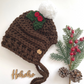 Christmas super chunky pudding bonnet with pompom and holly